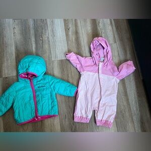 Columbia Teal and Pink Toddler Hooded Jacket with Pink Hooded Rain Coverall